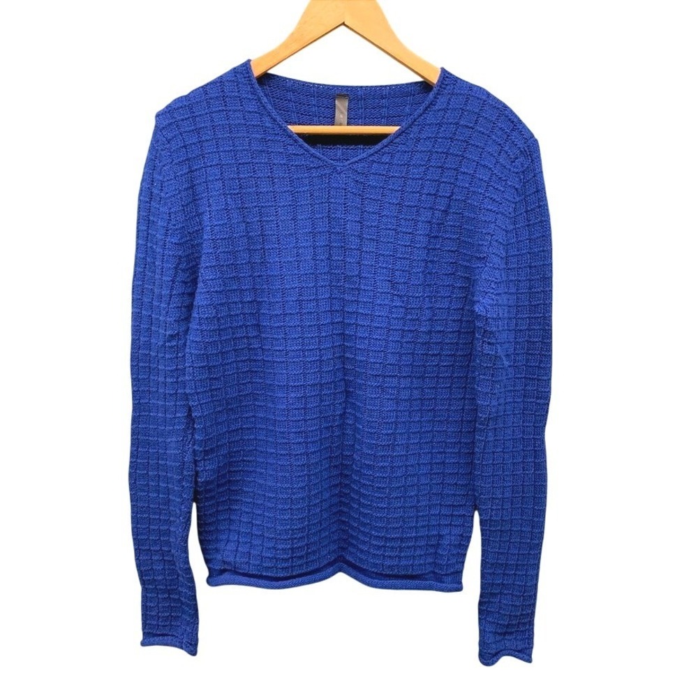 I'M BRIAN Sweater Men's Small Blue V Neck Textured Knit Italy Long Sleeve Casual